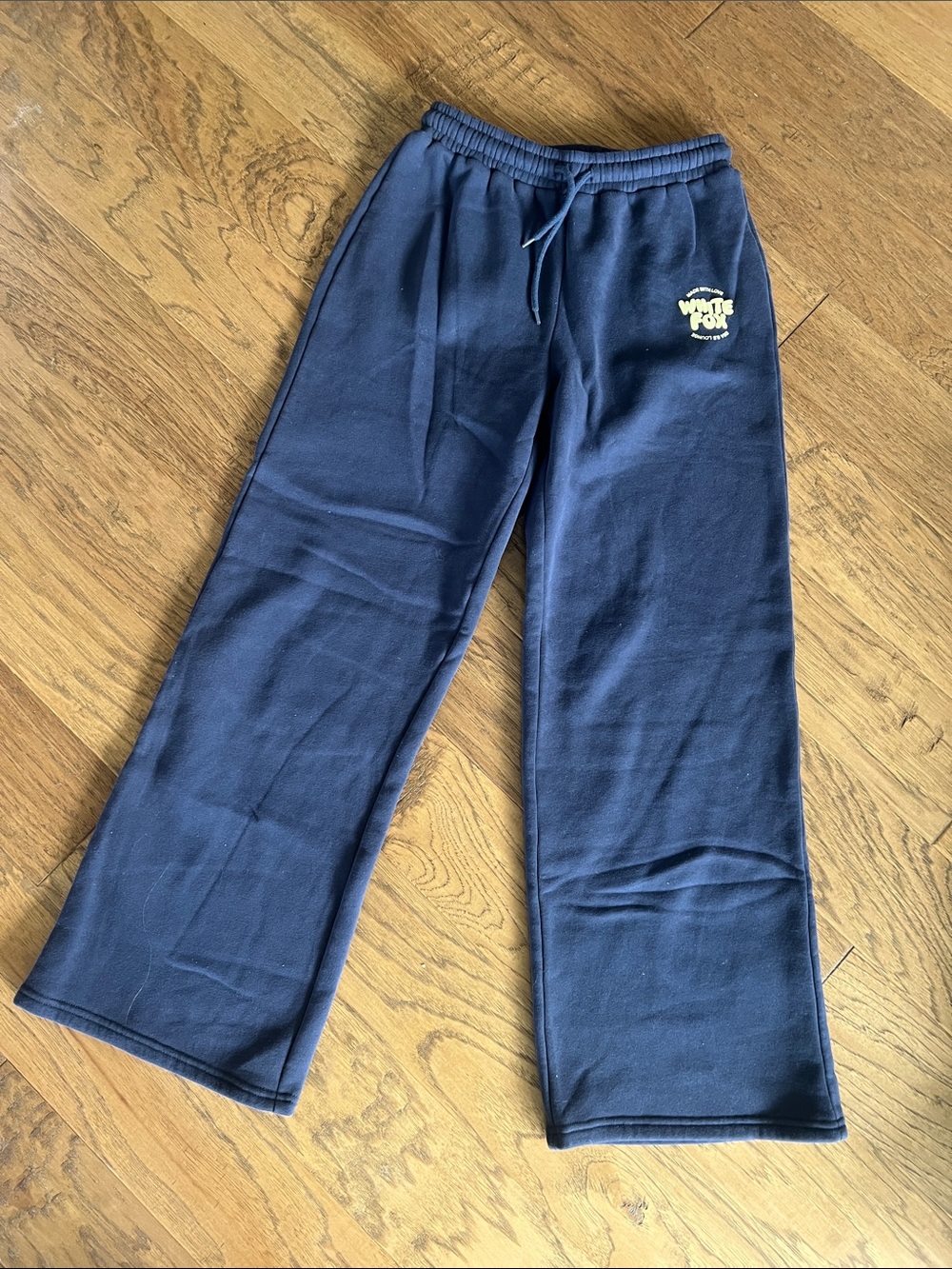 White Fox Navy Sweatpants with Drawstring